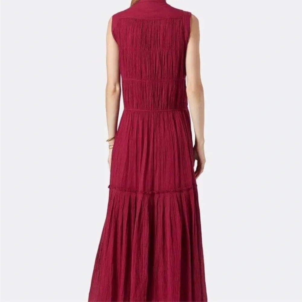 Joie Sleeveless Cantralla Crinkle Cotton Midi Burgundy Button Front Dress Sz M - Picture 2 of 8